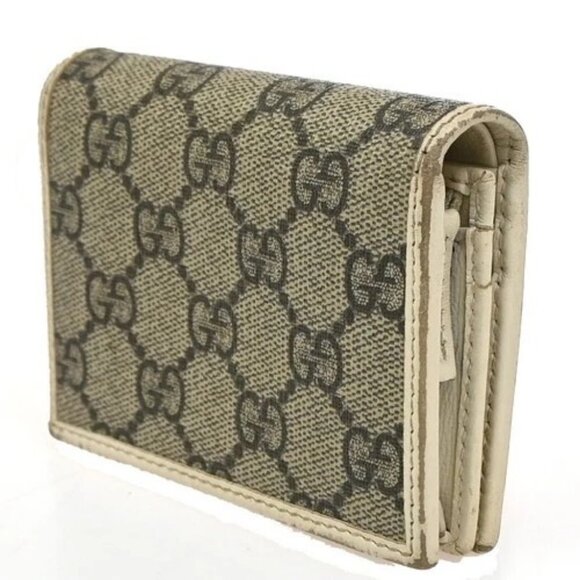 GUCCI GG Pattern Horsebit Bifold Wallet Supreme Leather Beige White GHW 02EG213 - Picture 4 of 14